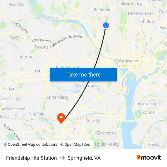 Friendship Hts Station to Springfield, VA map