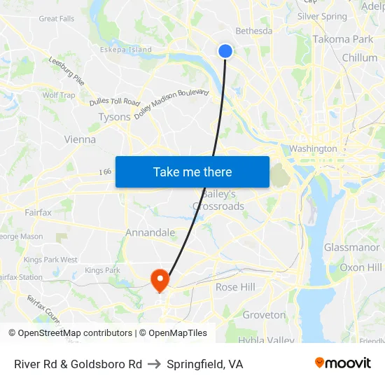 River Rd & Goldsboro Rd to Springfield, VA map