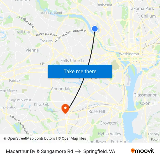 Macarthur Bv & Sangamore Rd to Springfield, VA map