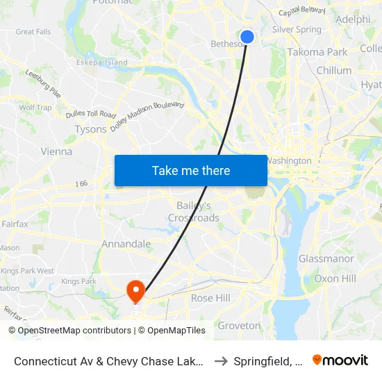 Connecticut Av & Chevy Chase Lake Dr to Springfield, VA map