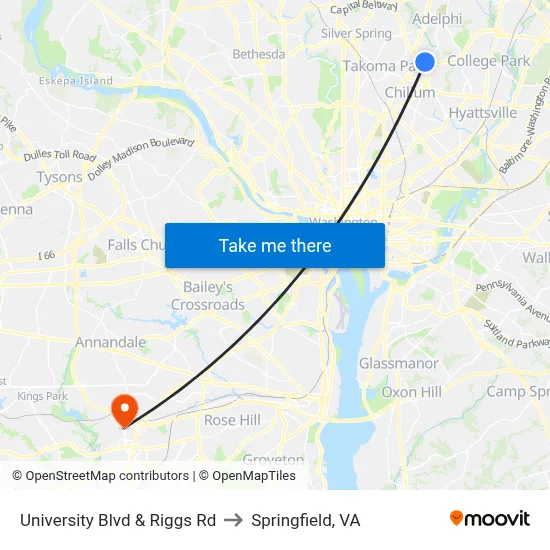 University Blvd & Riggs Rd to Springfield, VA map