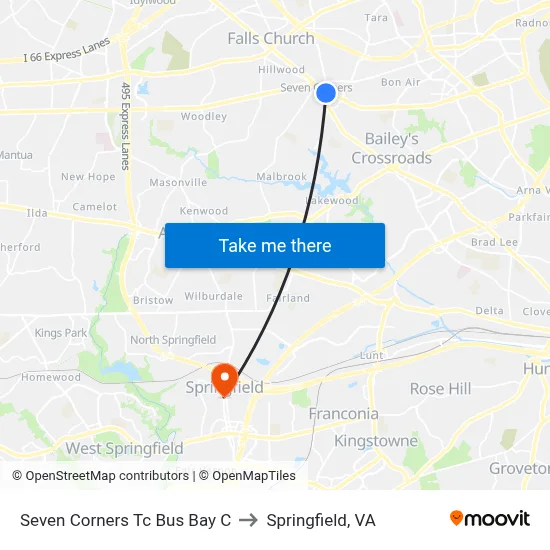 Seven Corners Tc Bus Bay C to Springfield, VA map