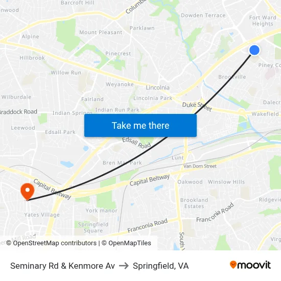 Seminary Rd & Kenmore Av to Springfield, VA map
