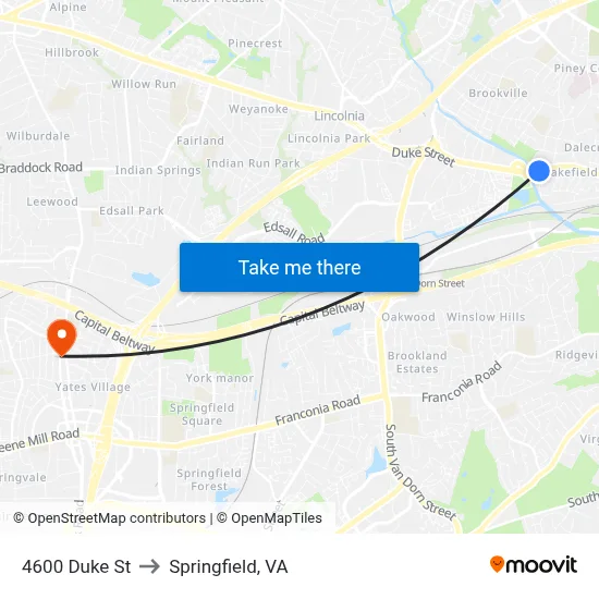 4600 Duke St to Springfield, VA map