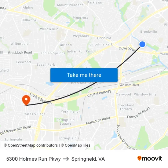 5300 Holmes Run Pkwy to Springfield, VA map