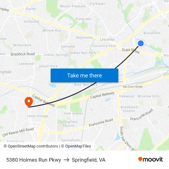 5380 Holmes Run Pkwy to Springfield, VA map