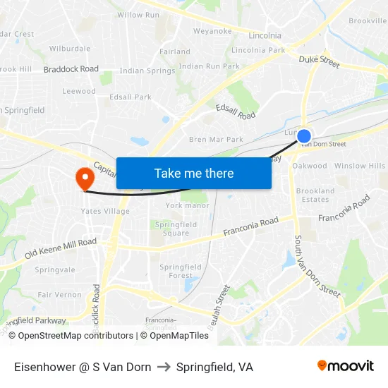 Eisenhower @ S Van Dorn to Springfield, VA map