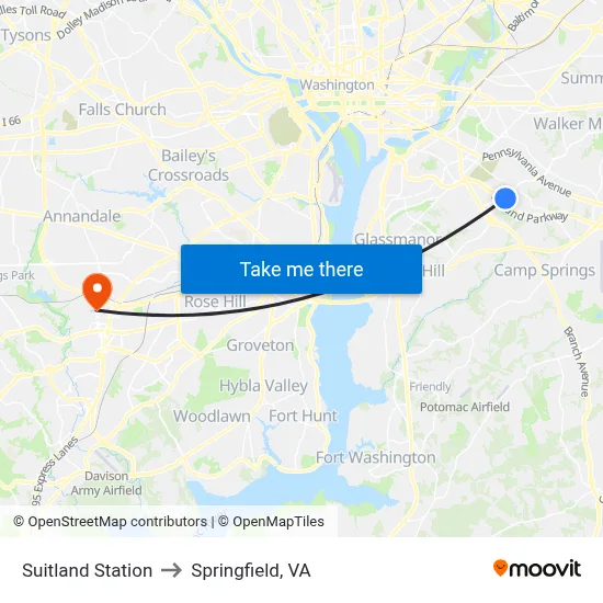 Suitland Station to Springfield, VA map