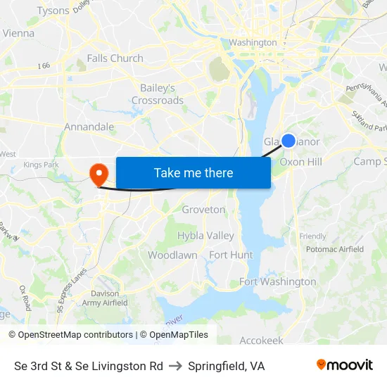 Se 3rd St & Se Livingston Rd to Springfield, VA map