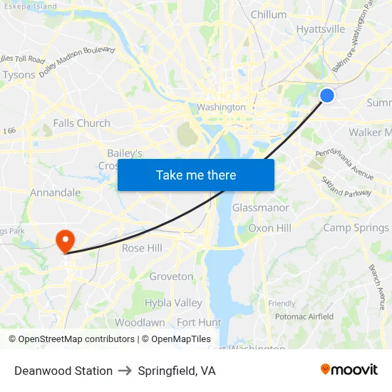 Deanwood Station to Springfield, VA map