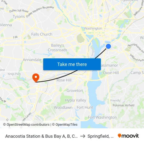 Anacostia Station & Bus Bay A, B, C, D to Springfield, VA map