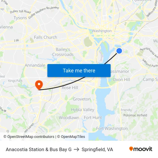 Anacostia Station & Bus Bay G to Springfield, VA map