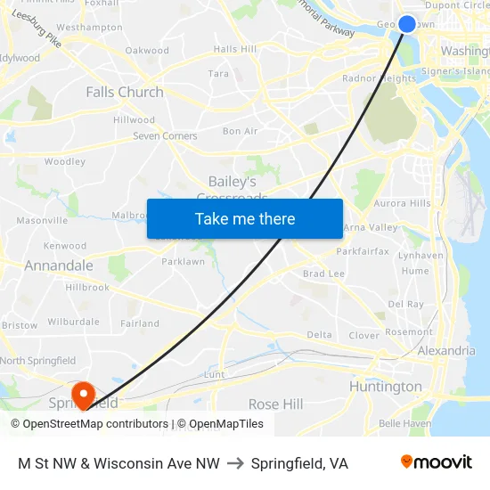 M St NW & Wisconsin Ave NW to Springfield, VA map