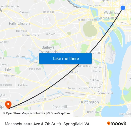 Massachusetts Ave & 7th St to Springfield, VA map