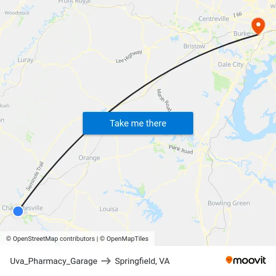 Uva_Pharmacy_Garage to Springfield, VA map
