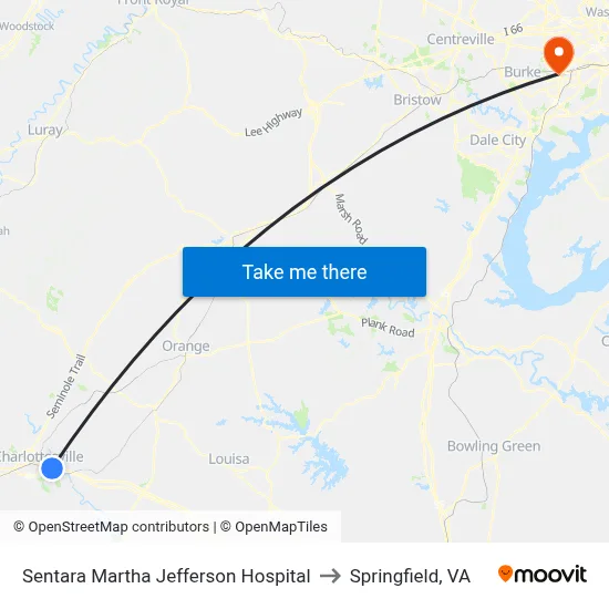 Sentara Martha Jefferson Hospital to Springfield, VA map