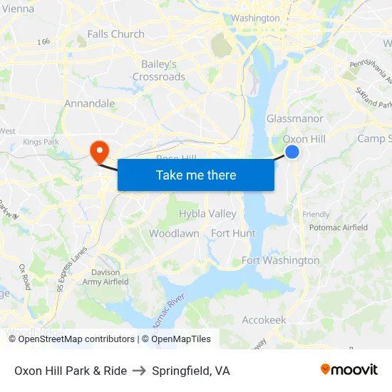 Oxon Hill Park & Ride to Springfield, VA map