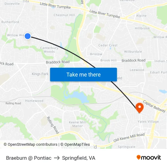 Braeburn @ Pontiac to Springfield, VA map