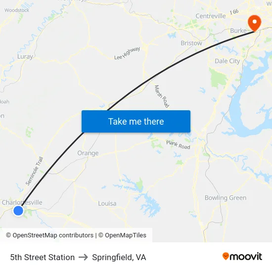 5th Street Station to Springfield, VA map