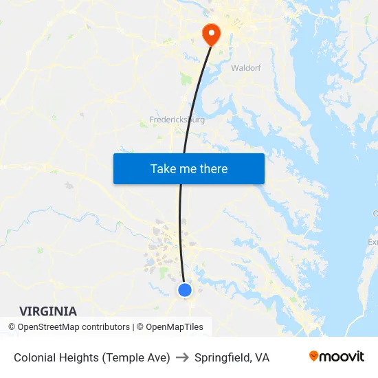 Colonial Heights (Temple Ave) to Springfield, VA map