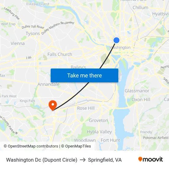 Washington Dc (Dupont Circle) to Springfield, VA map