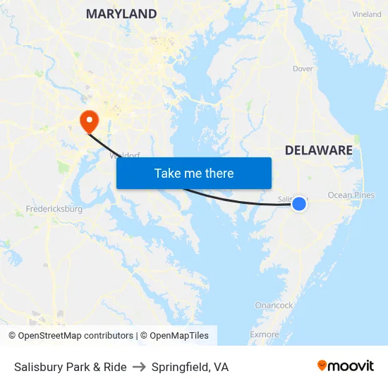 Salisbury Park & Ride to Springfield, VA map