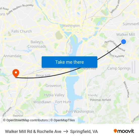 Walker Mill Rd & Rochelle Ave to Springfield, VA map