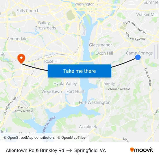 Allentown Rd & Brinkley Rd to Springfield, VA map