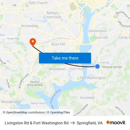 Livingston Rd & Fort Washington Rd to Springfield, VA map