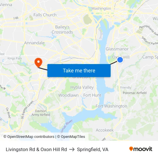 Livingston Rd & Oxon Hill Rd to Springfield, VA map