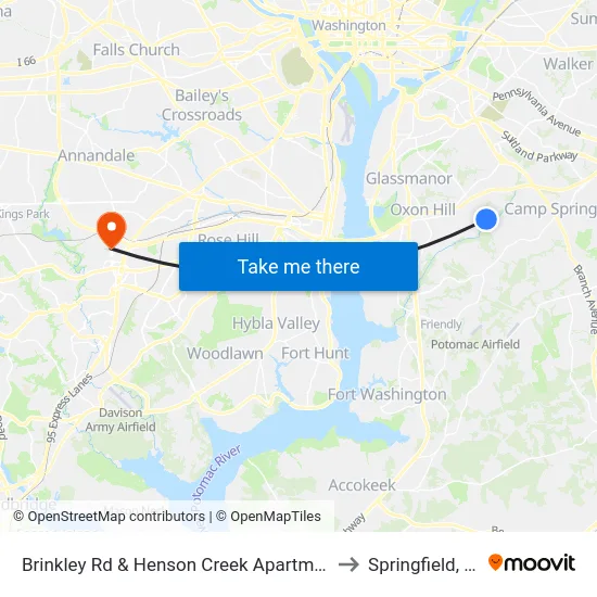 Brinkley Rd & Henson Creek Apartments to Springfield, VA map