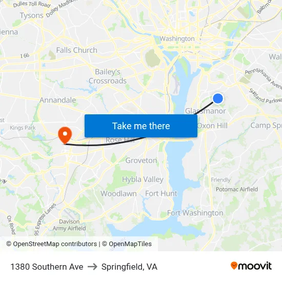1380 Southern Ave to Springfield, VA map
