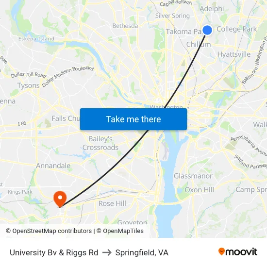 University Bv & Riggs Rd to Springfield, VA map