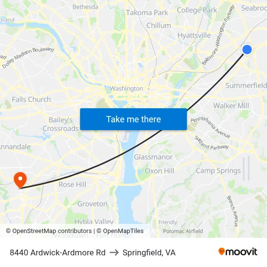 8440 Ardwick-Ardmore Rd to Springfield, VA map