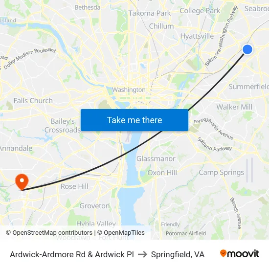 Ardwick-Ardmore Rd & Ardwick Pl to Springfield, VA map