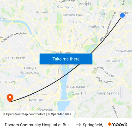 Doctors Community Hospital at Bus Shelter to Springfield, VA map