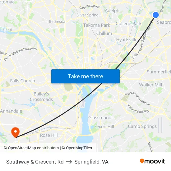 Southway & Crescent Rd to Springfield, VA map