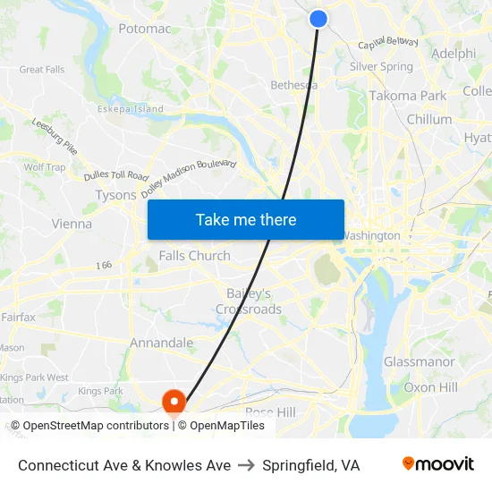 Connecticut Ave & Knowles Ave to Springfield, VA map