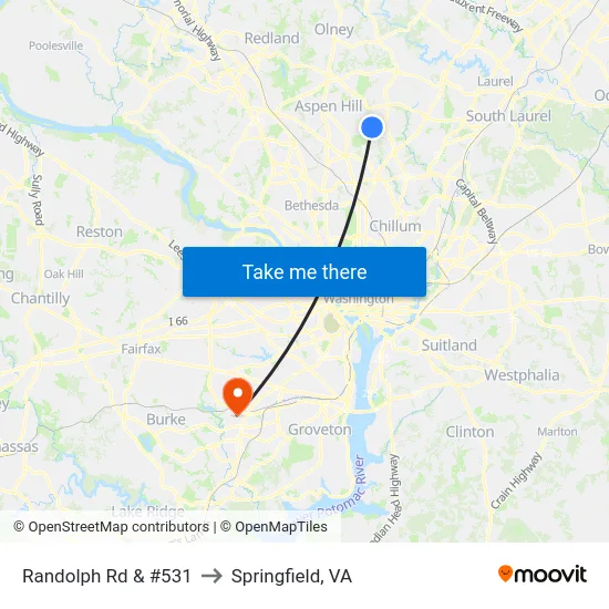 Randolph Rd & #531 to Springfield, VA map