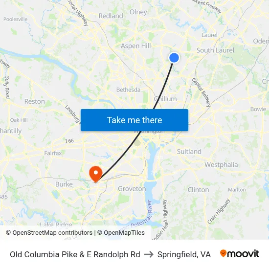 Old Columbia Pike & E Randolph Rd to Springfield, VA map