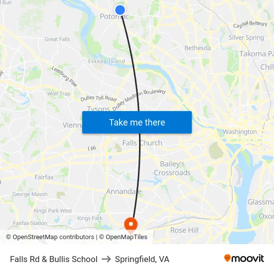 Falls Rd & Bullis School to Springfield, VA map