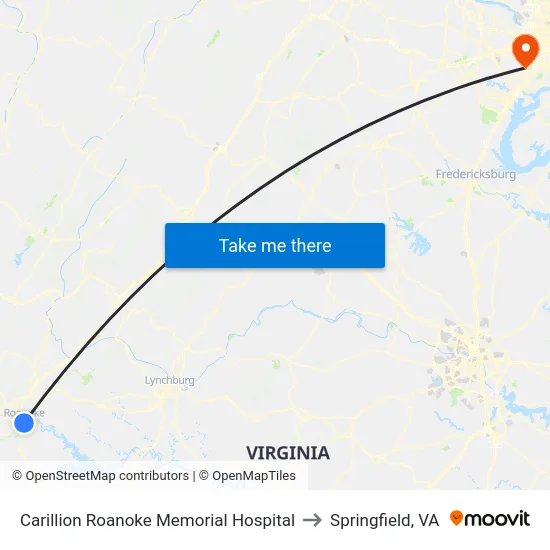 Carillion Roanoke Memorial Hospital to Springfield, VA map