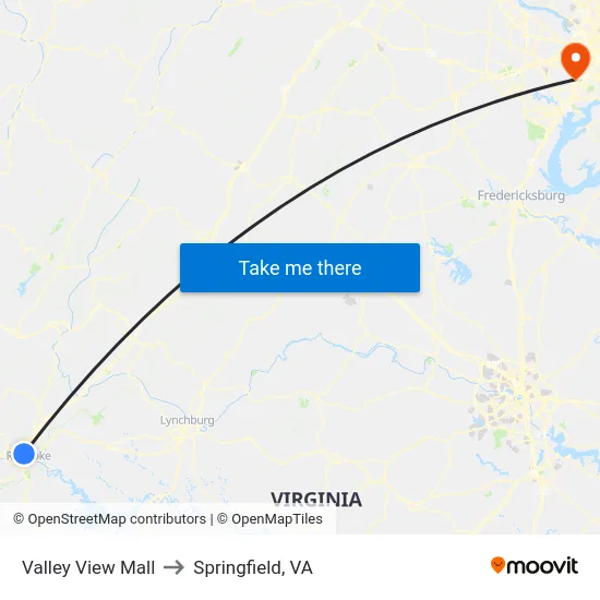 Valley View Mall to Springfield, VA map
