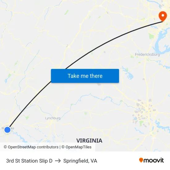 3rd St Station Slip D to Springfield, VA map