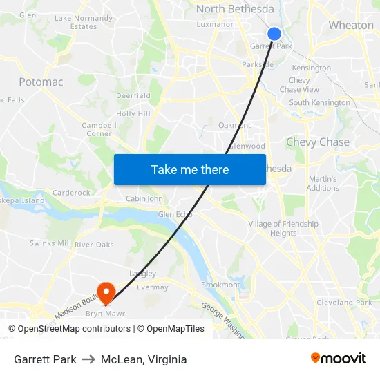 Garrett Park to McLean, Virginia map