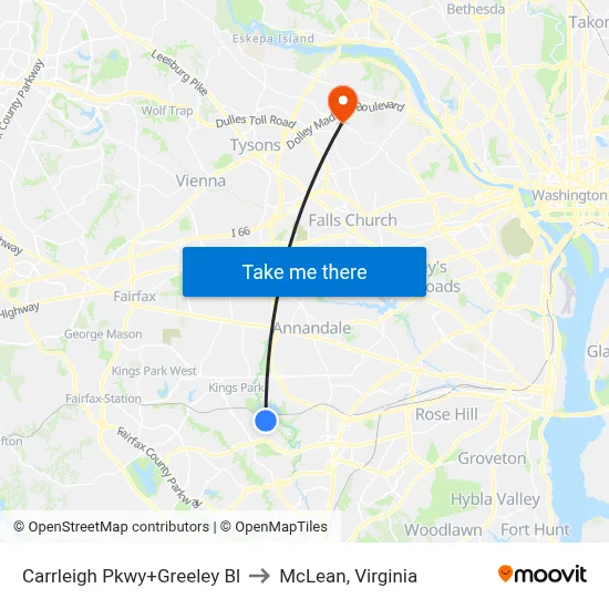 Carrleigh Pkwy+Greeley Bl to McLean, Virginia map