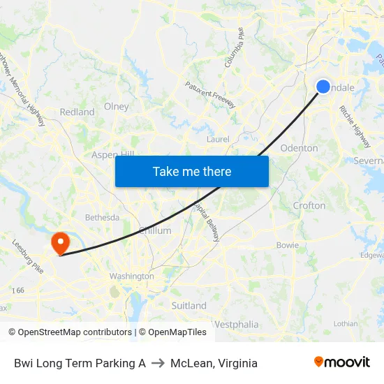 Bwi Long Term Parking A to McLean, Virginia map