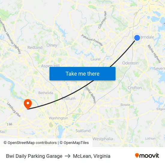 Bwi Daily Parking Garage to McLean, Virginia map
