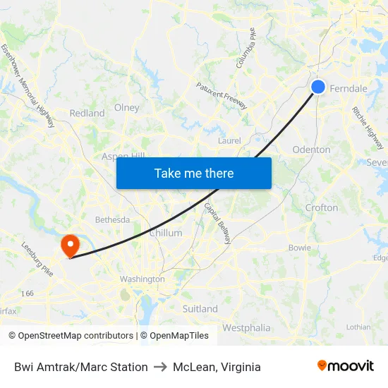Bwi Amtrak/Marc Station to McLean, Virginia map