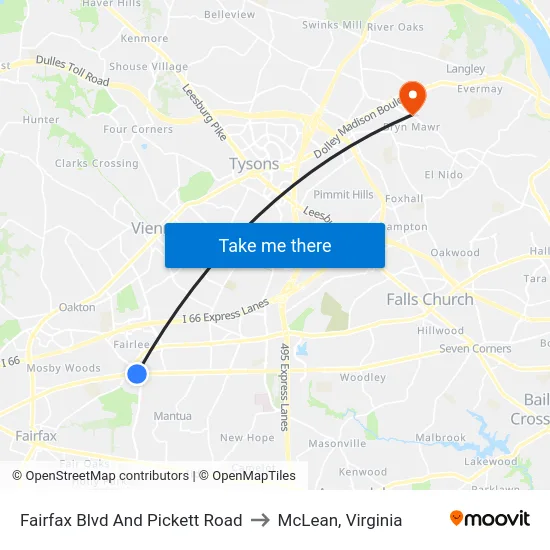 Fairfax Blvd And Pickett Road to McLean, Virginia map